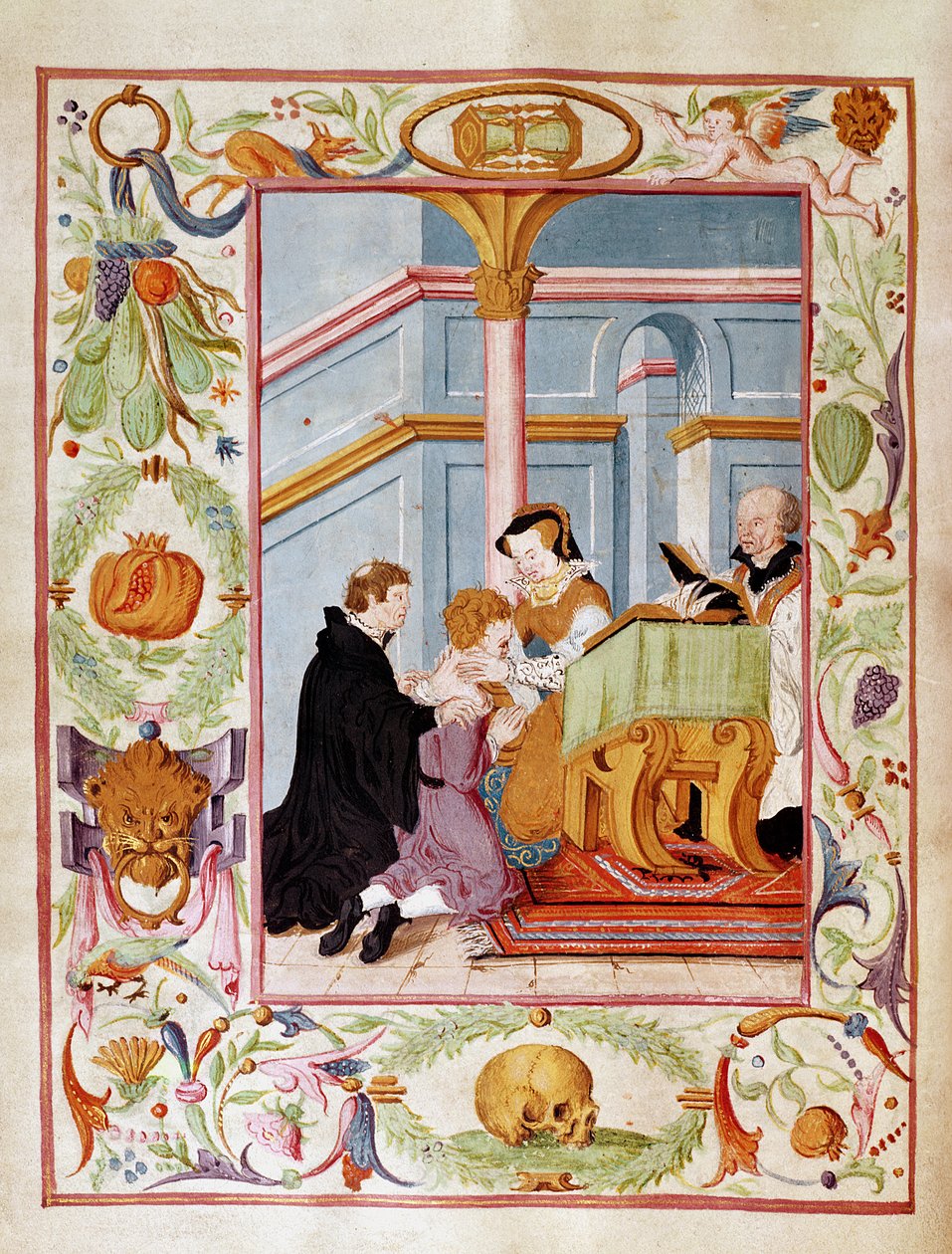 Mary Tudor (1516-58) Curing the Kings Evil (wc på papir) af English School