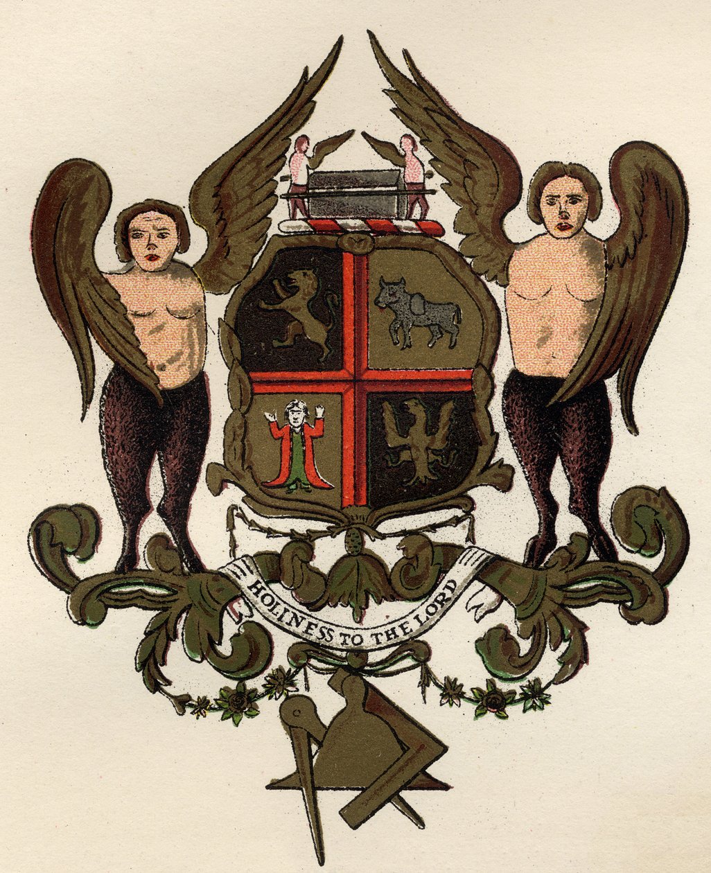 Frimurervåben, efter et malet panel i W.H.Y. Rylands, fra The History of Freemasonry, bind II, udgivet af Thomas C. Jack, London, 1883 af English School