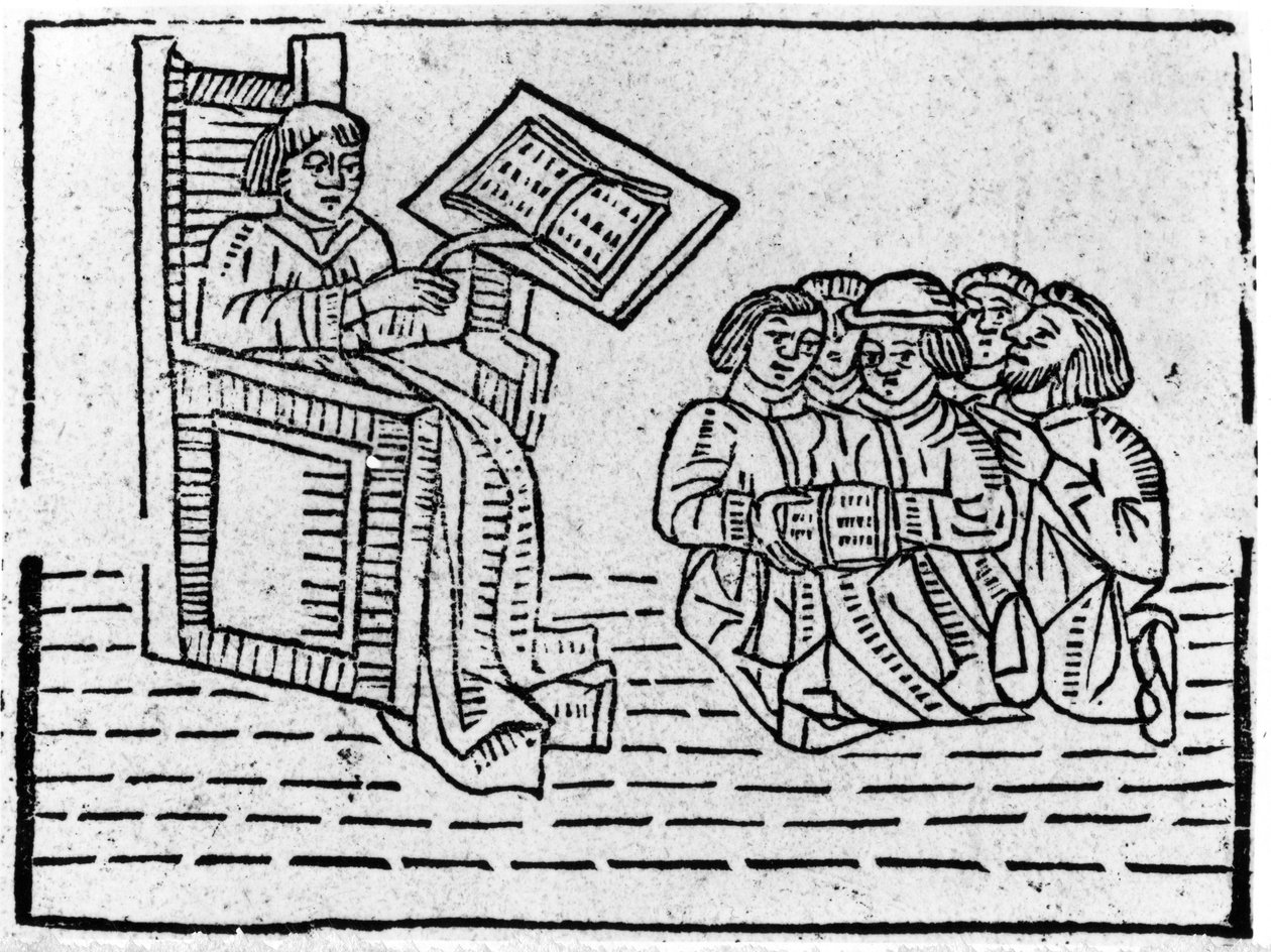 Mester og elever, ca. 1481 (træsnit) af English School