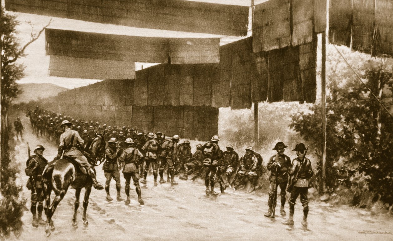 Måtteskærme til udsat vej: en enhed brugt af italienerne, der rykker frem mod Gorizia, 1914-19 af English School