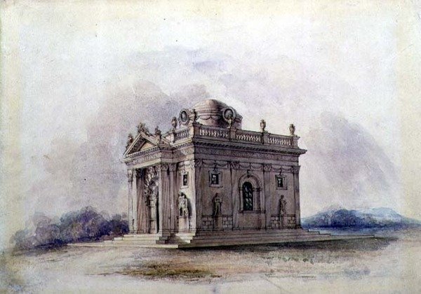 Mausoleumsdesign, ca. 1825 (akvarel på papir) af English School