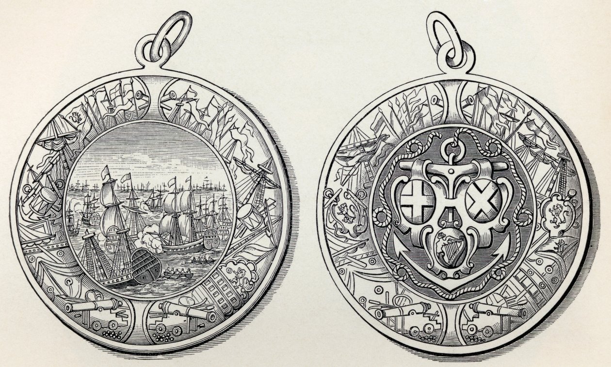 Medalje til minde om admiral Robert Blakes sejre over hollænderne i 1653, fra A Short History of the English People af J. R. Green, udgivet 1893 af English School