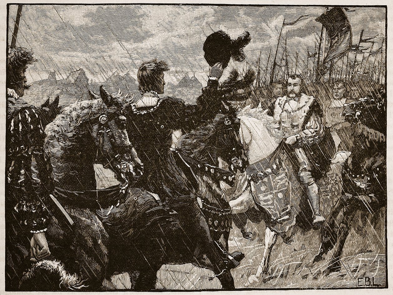 Møde mellem Henrik og kejser Maximilian, illustration fra Cassells Illustrated History of England (sepiafoto) af English School