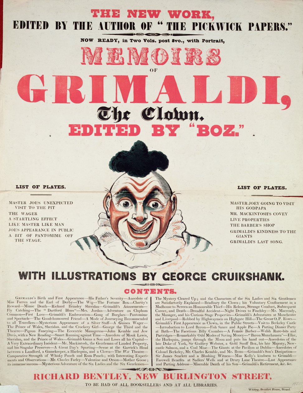 Erindringer om klovnen Grimaldi, med illustrationer af George Cruikshank, 1888 litho) af English School