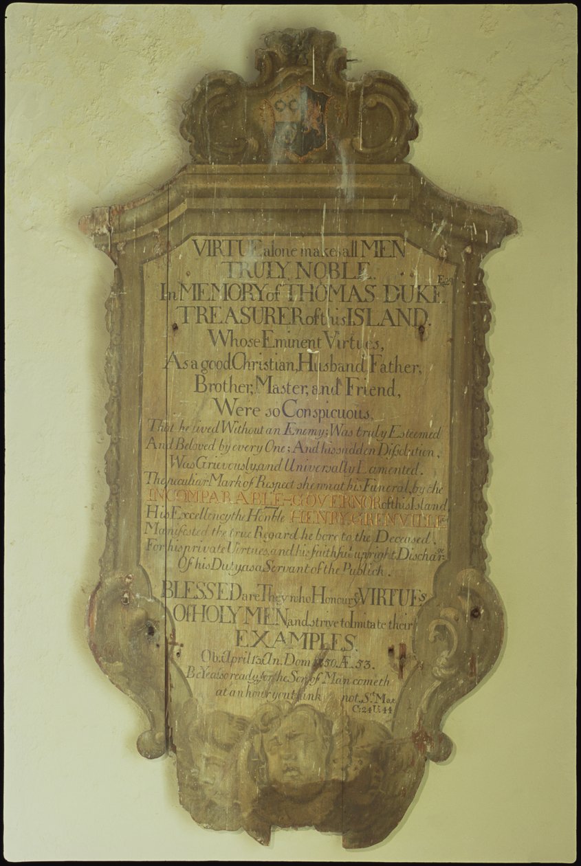 Mindesmærke for Thomas Duke, 1750 (malet træ) af English School