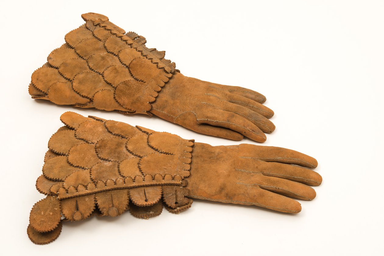 Pansrede handsker til mænd, ca. 1600-50 (heavy buff læder) af English School