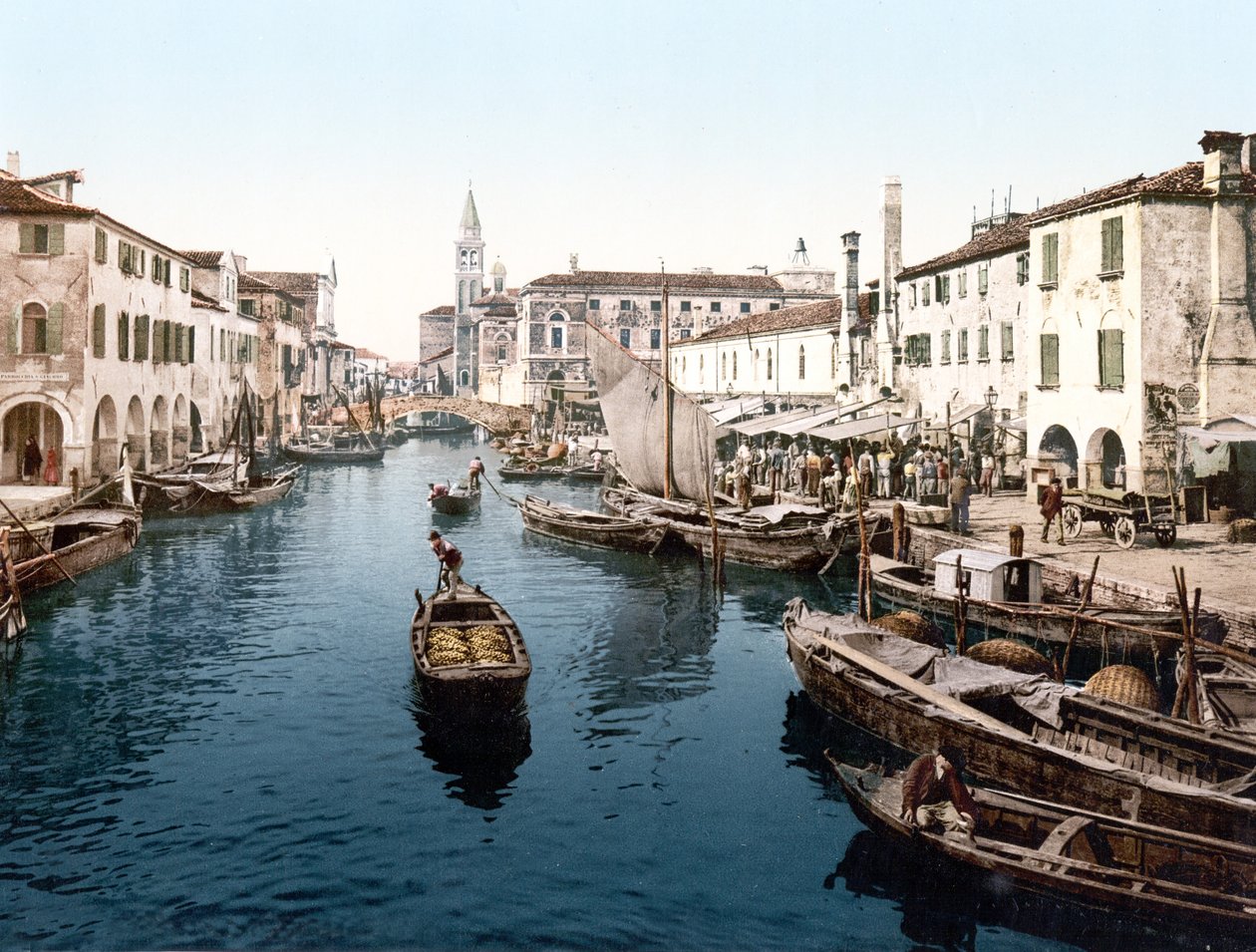Fiskemarked, Chioggia (håndfarvet foto) af English School