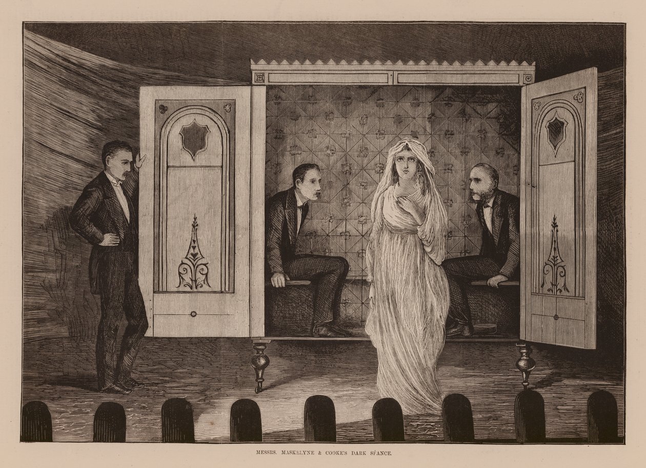 Maskelyne og Cookes mørke seance (kobberstik) af English School