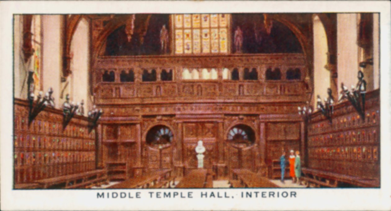 Middle Temple Hall, interiør (farvelitografi) af English School