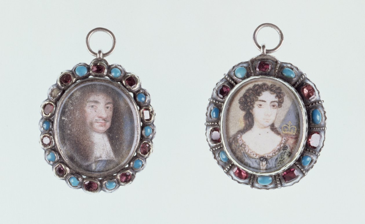 Miniaturer af Charles II og Catherine af Braganza af English School