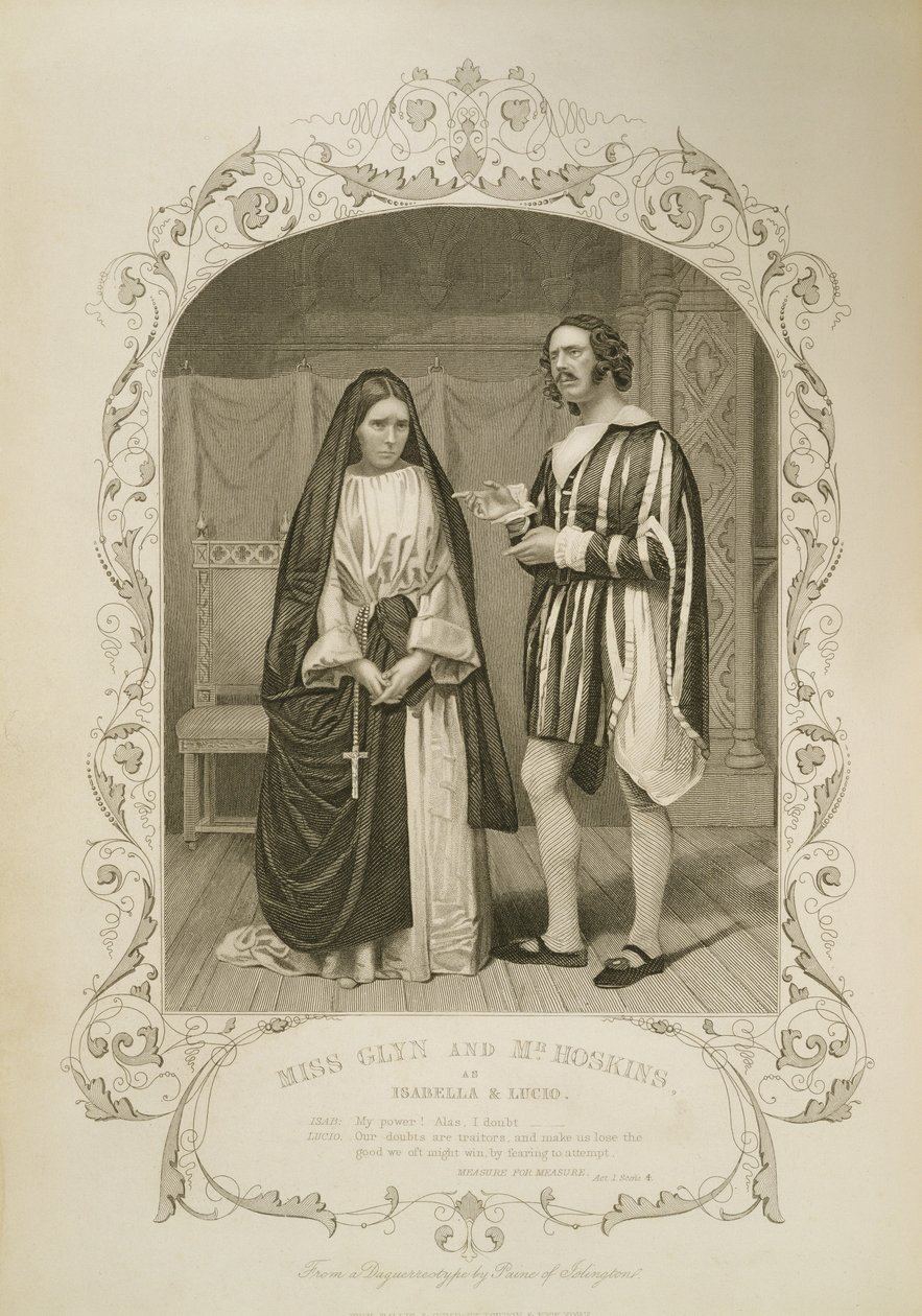 Miss Glyn som Isabella og Mr Hoskins som Lucio, 1. akt. Scene 4, in Measure for Measure, af William Shakespeare (1564-1616) fra en daguerreotypi af Paine of Islington af English School