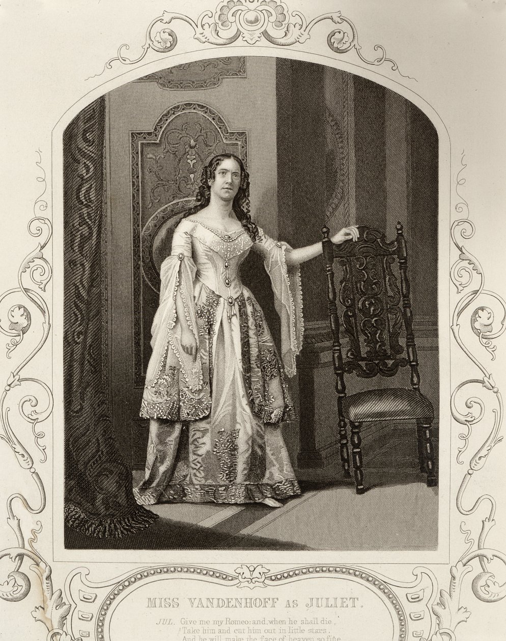 Miss Vandenhoff som Julie, akt III Scene 1 af Romeo og Julie, fra en daguerreotypi, pub. af John Tallis & Co. af English School