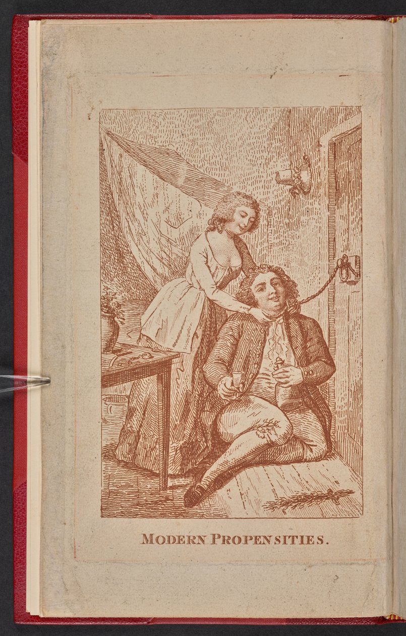 Omslag til pamfletten Modern Propensities 1791 med Susannah Hill og Frantisek Kotzwara (kobberstik) af English School