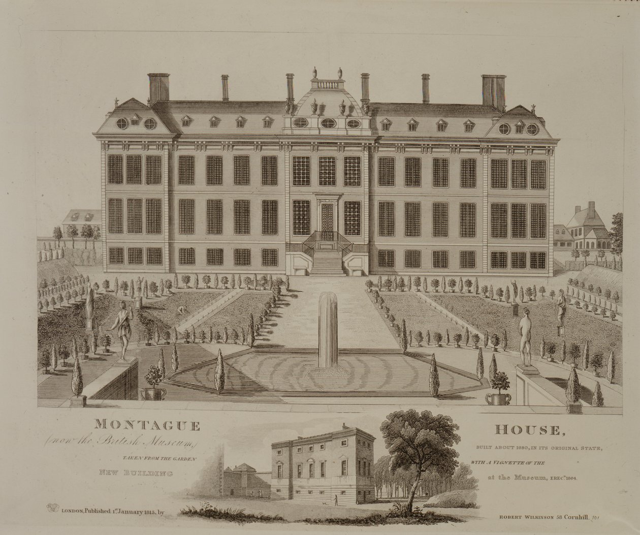 Montague House, nu British Museum, 1813 af English School