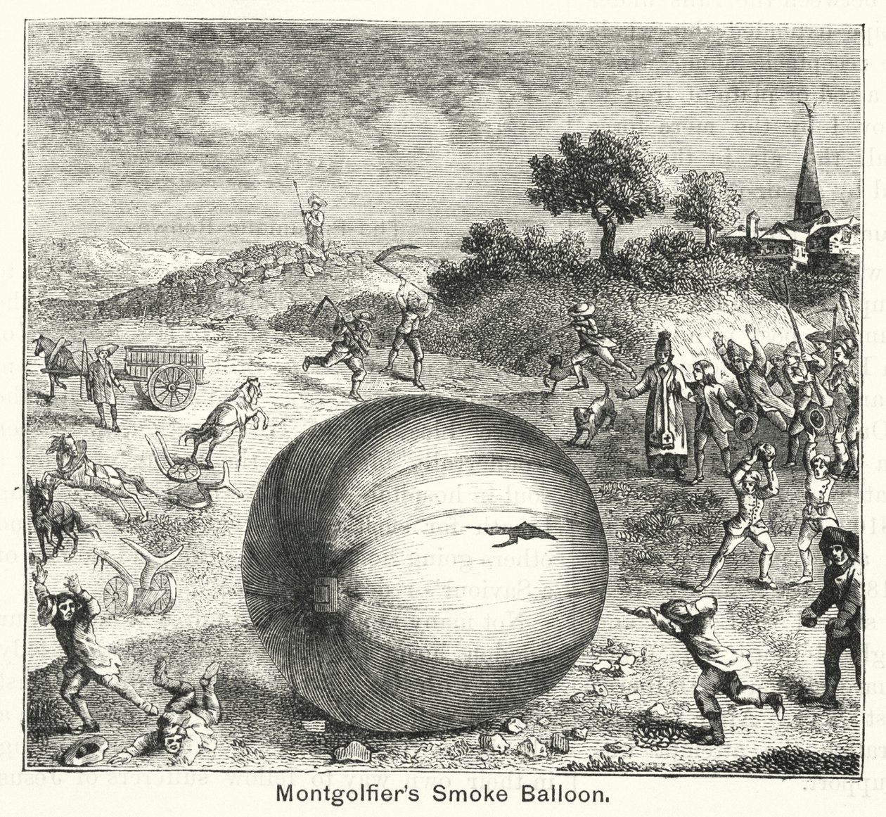 Montgolfiers røgballon (gravering) af English School