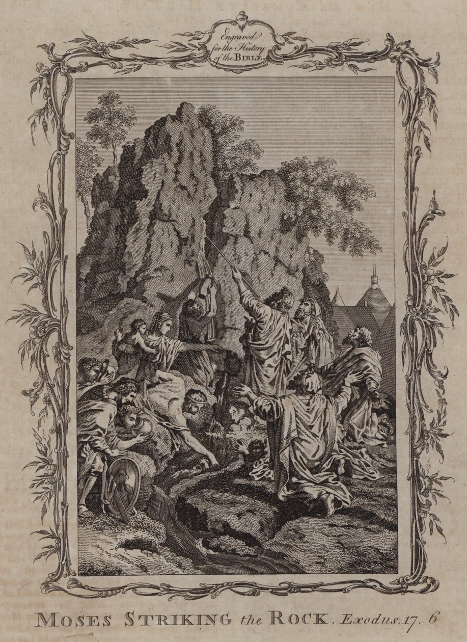 Moses slår på klippen (gravering) af English School