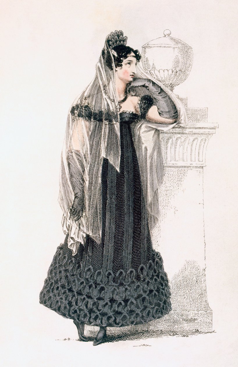 Sørgekjole, modetallerken fra Ackermanns Kunstdepot af English School