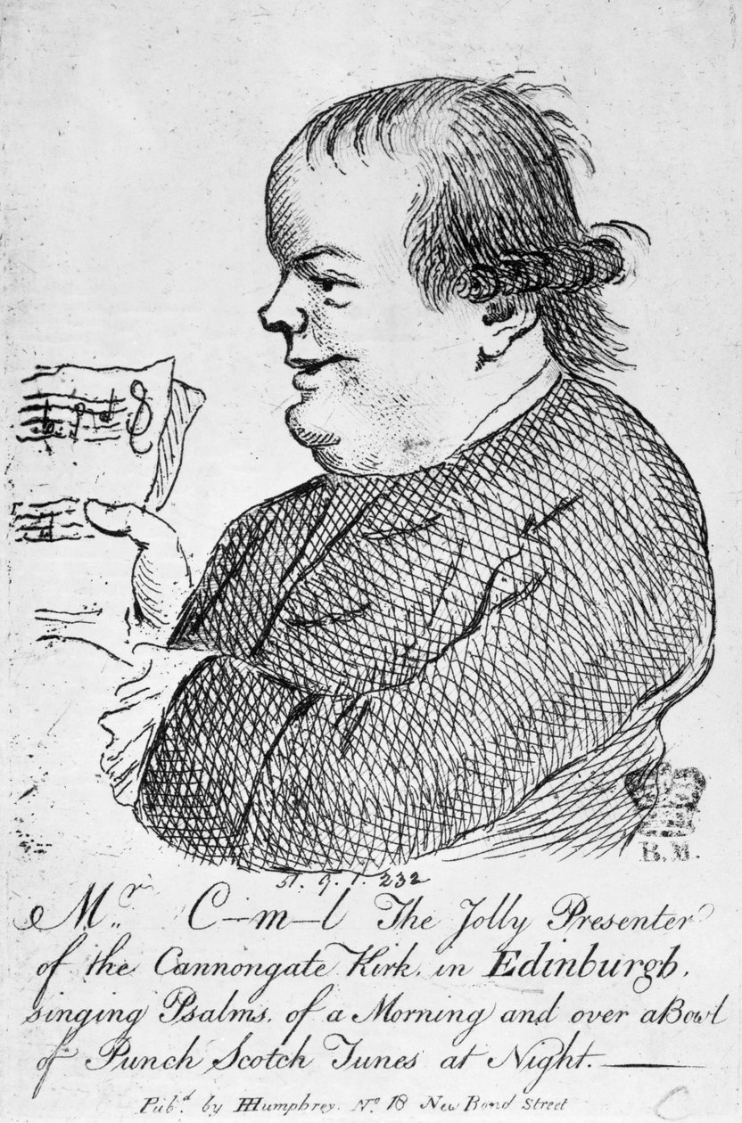 Mr C-m-l den glade præsent af Canongate Kirk i Edinburgh, ca. 1781 (gravering) af English School