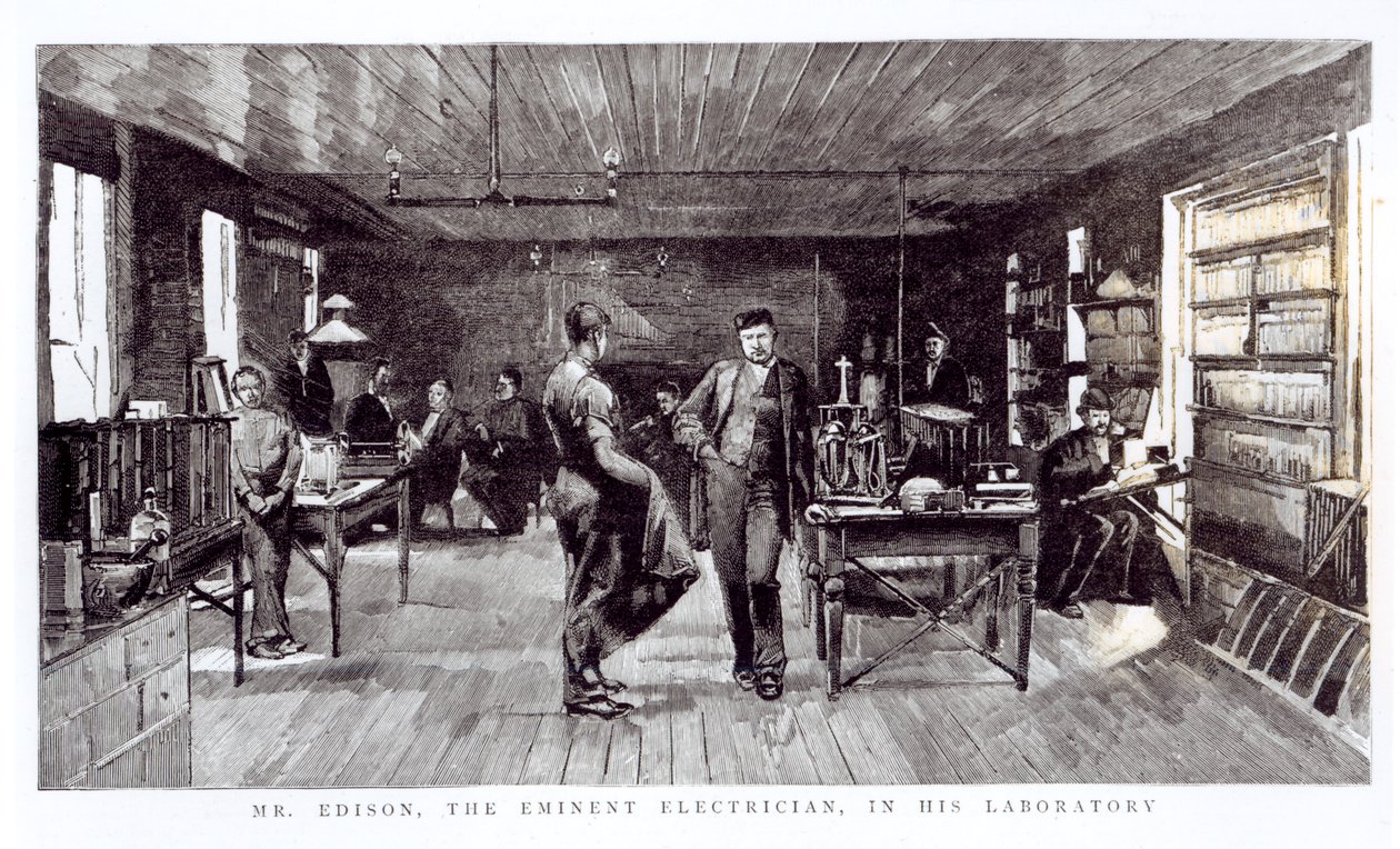 Mr Edison (1847-1931), den fremtrædende elektriker, i sit laboratorium af English School