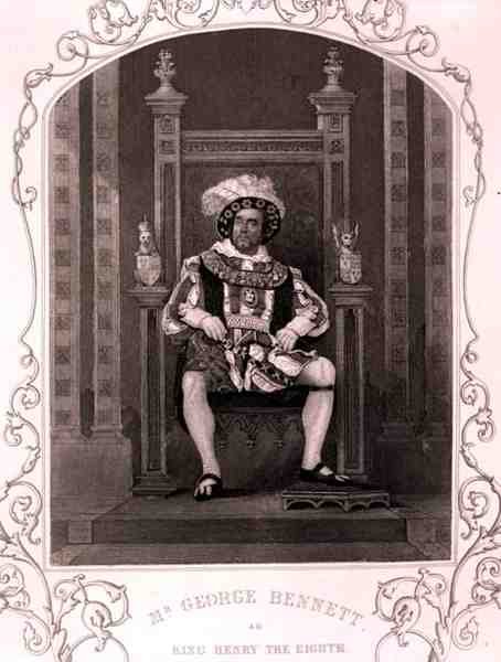 George Bennett som kong Henry den Ottende, i skuespillet af William Shakespeare (1564-1616) (gravering) af English School
