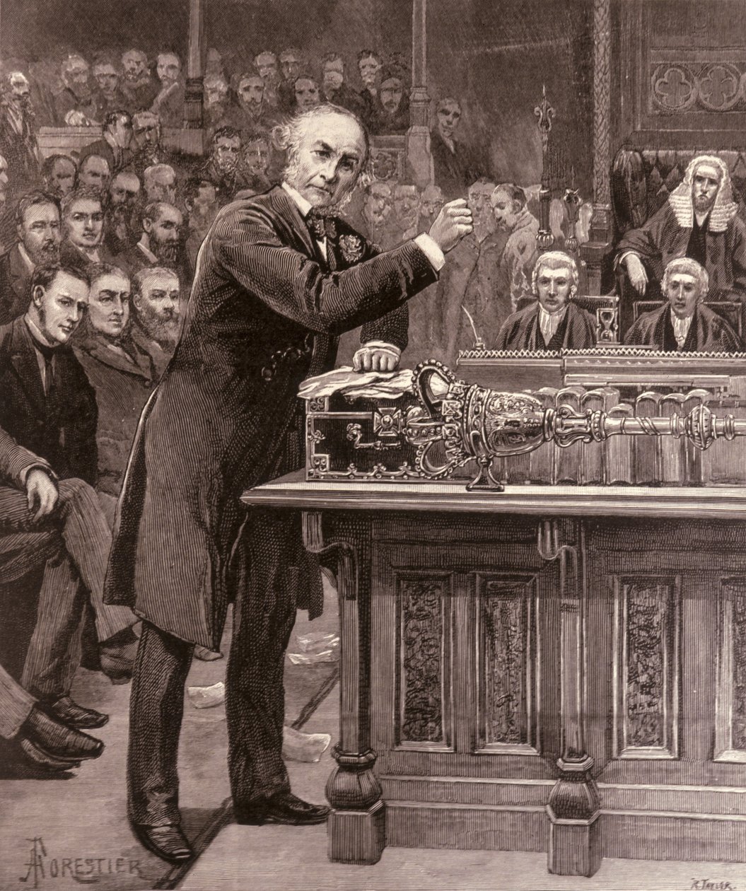 Mr. Gladstone forklarer til Underhuset sin plan for regeringen i Irland, fra 