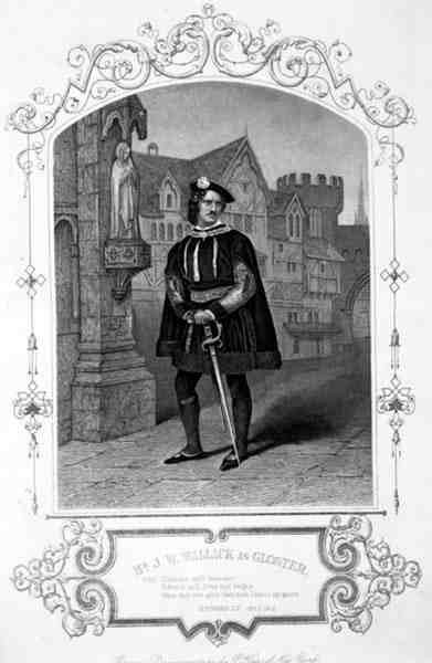 Hr. J.W. Wallack as Gloster, 1. akt. Scene 1, i Richard III, af William Shakespeare (1564-1616) fra en daguerreotypi af P. Hals fra New York (stik) af English School