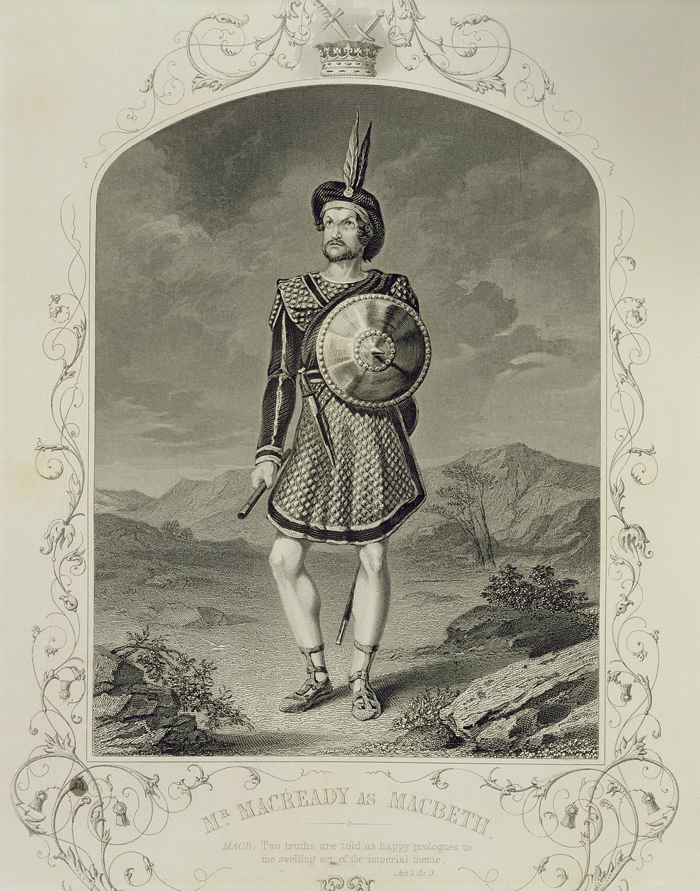 Mr Macready som Macbeth, Act I Scene 3, i stykket af William Shakespeare (1564-1616) af English School