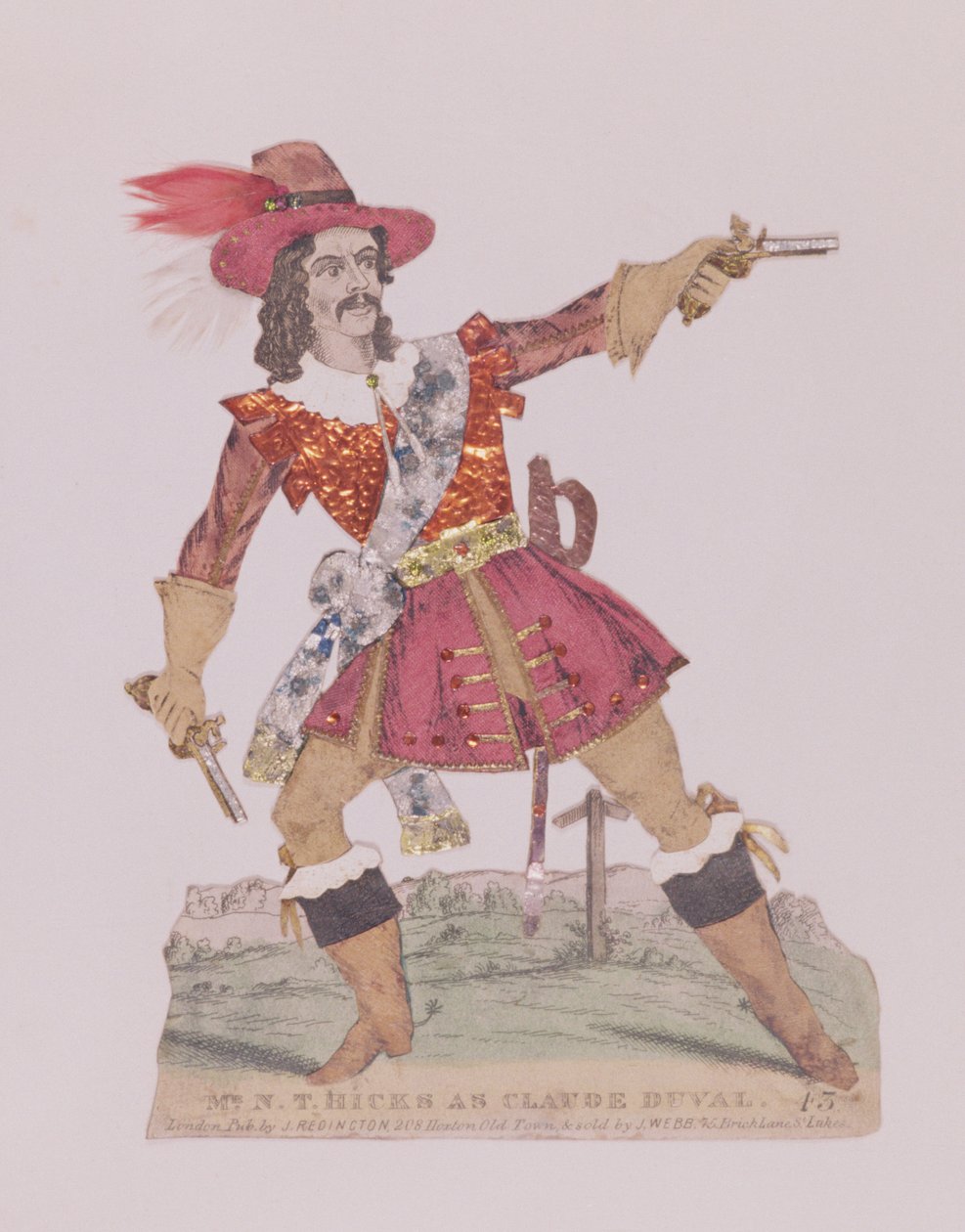 Hr. N.T. Hicks i skikkelse af den franske landevejsmand Claude Duval (1643-70) (gravering og collage) af English School