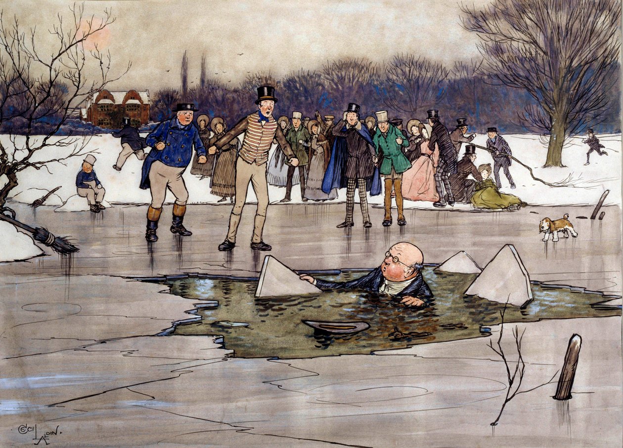 Hr. Pickwick på isen Illustration af Charles Dickens