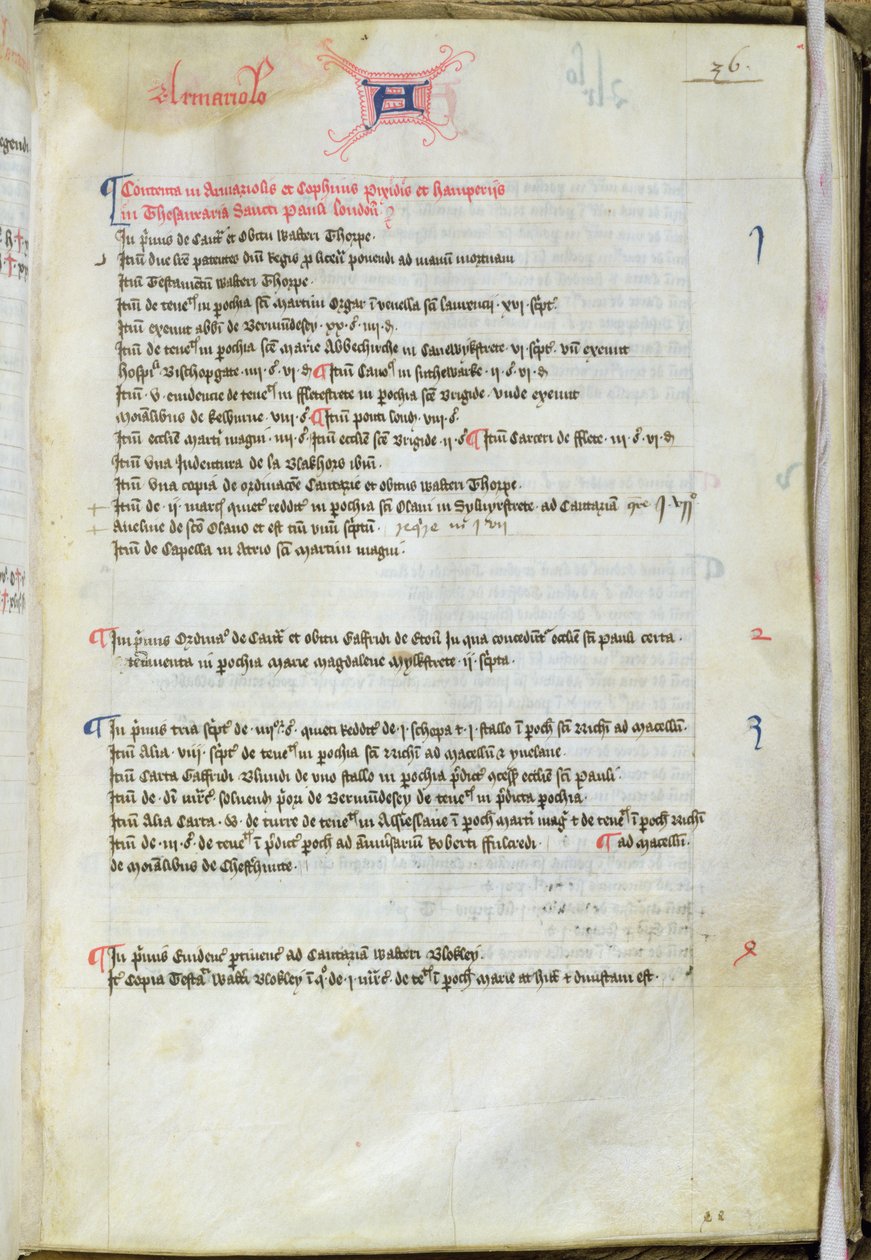 Ms.25511 fol.36r Dean Lyseuxs inventar, St. Pauls Cathedral, 1440 af English School