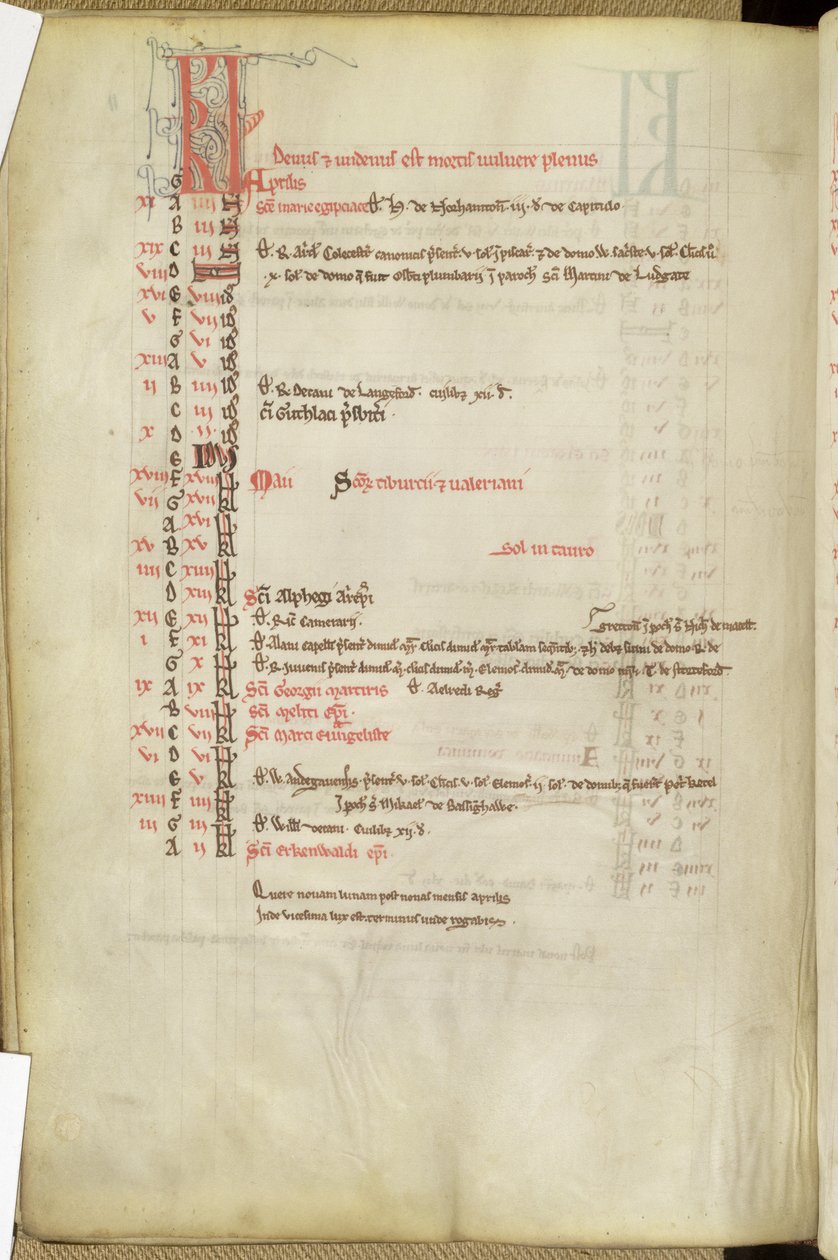 Ms.25512 fol.11v Calendar of Saints Days, midten af det 13. århundrede af English School