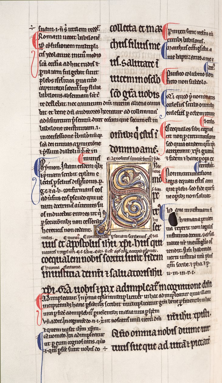 Ms.27, f.109v: Side fra en glosset kopi af Det Nye Testamente (vellum) af English School