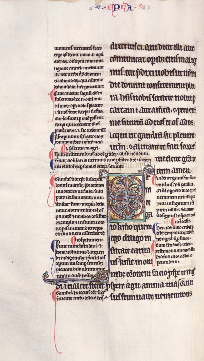 Ms.27, f.132v: Side fra en glosset kopi af Det Nye Testamente af English School