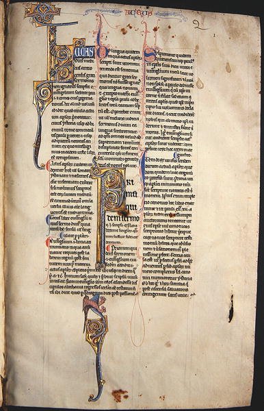 Ms.27, f.1r: Side fra en glosset kopi af Det Nye Testamente (vellum) af English School