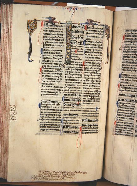 Ms.27, f.84v: Side fra en glosset kopi af Det Nye Testamente (vellum) af English School