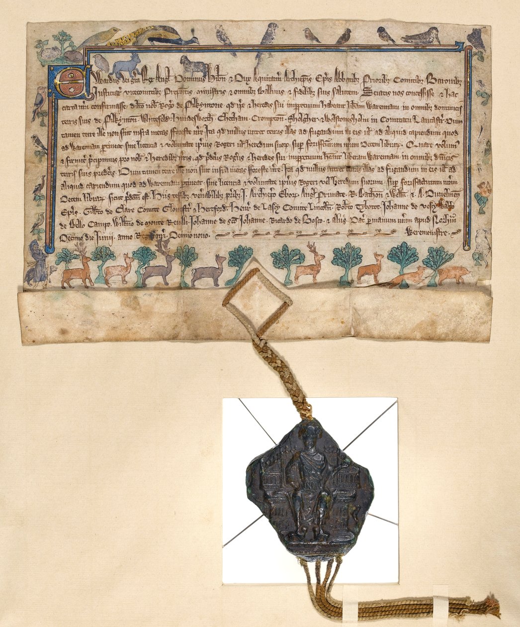 Ms.46-1980 Free Warren Charter, tildeling af spilrettigheder af Edward I til Roger de Pilkington, c.1291 af English School