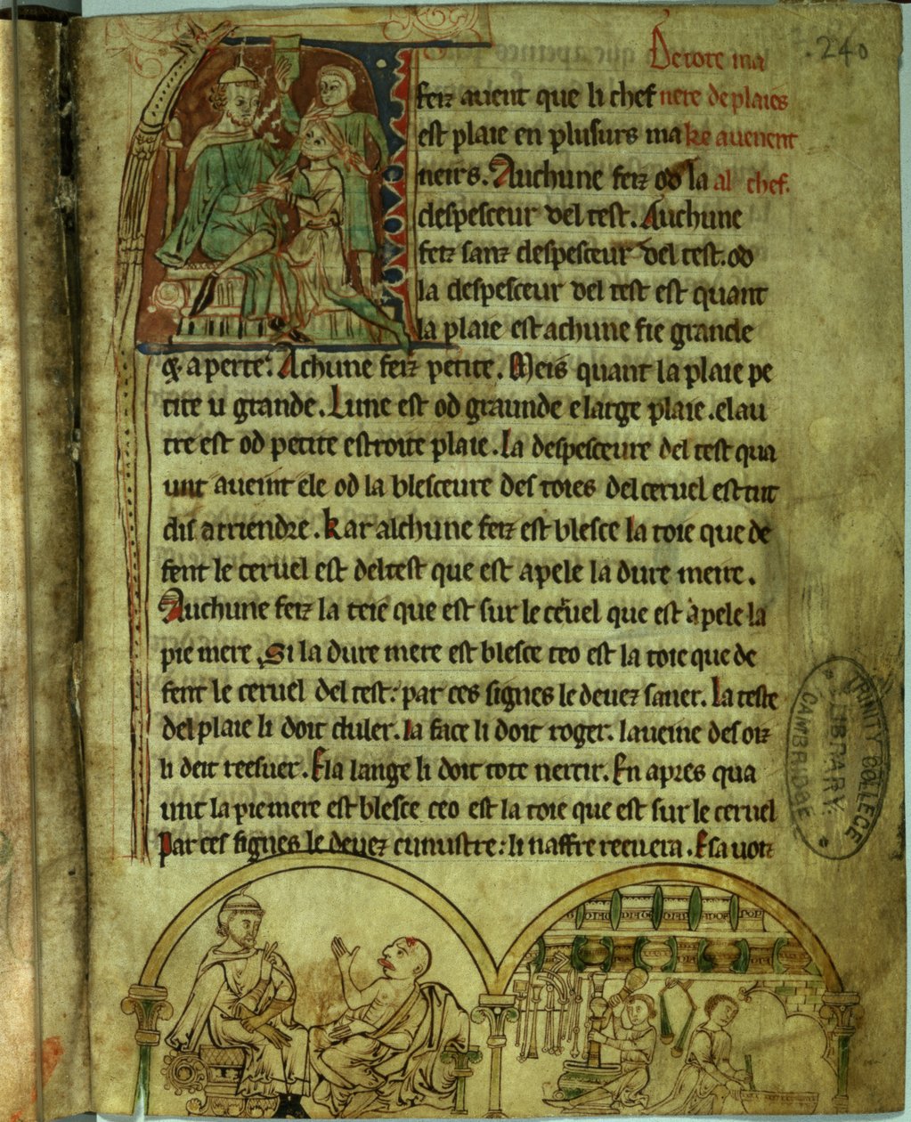 Ms.O.1.20.f.241v Jerome: En læge på besøg hos en patient og et apotek, fra 
