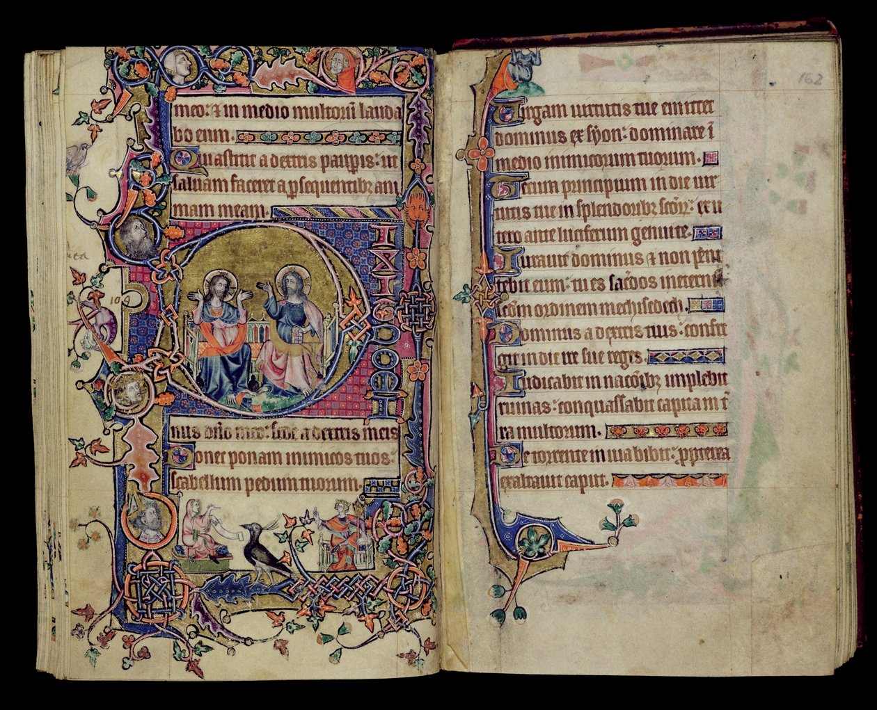 Ms 1-2005, ff.161v-162r: Faderen og sønnen, historisk initial D fra Macclesfield Psalter, Use of Sarum, East Anglia, ca. 1330 af English School