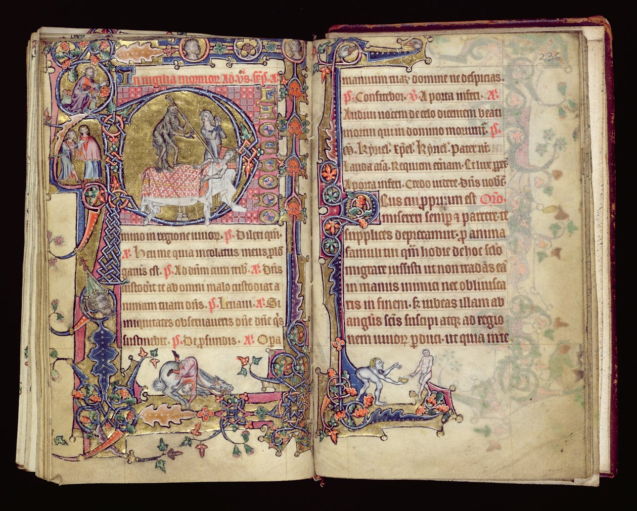 Ms 1-2005, ff.235v-236r: Death Striking, historisk initial fra Macclesfield Psalter, Use of Sarum, East Anglia, ca. 1330 af English School
