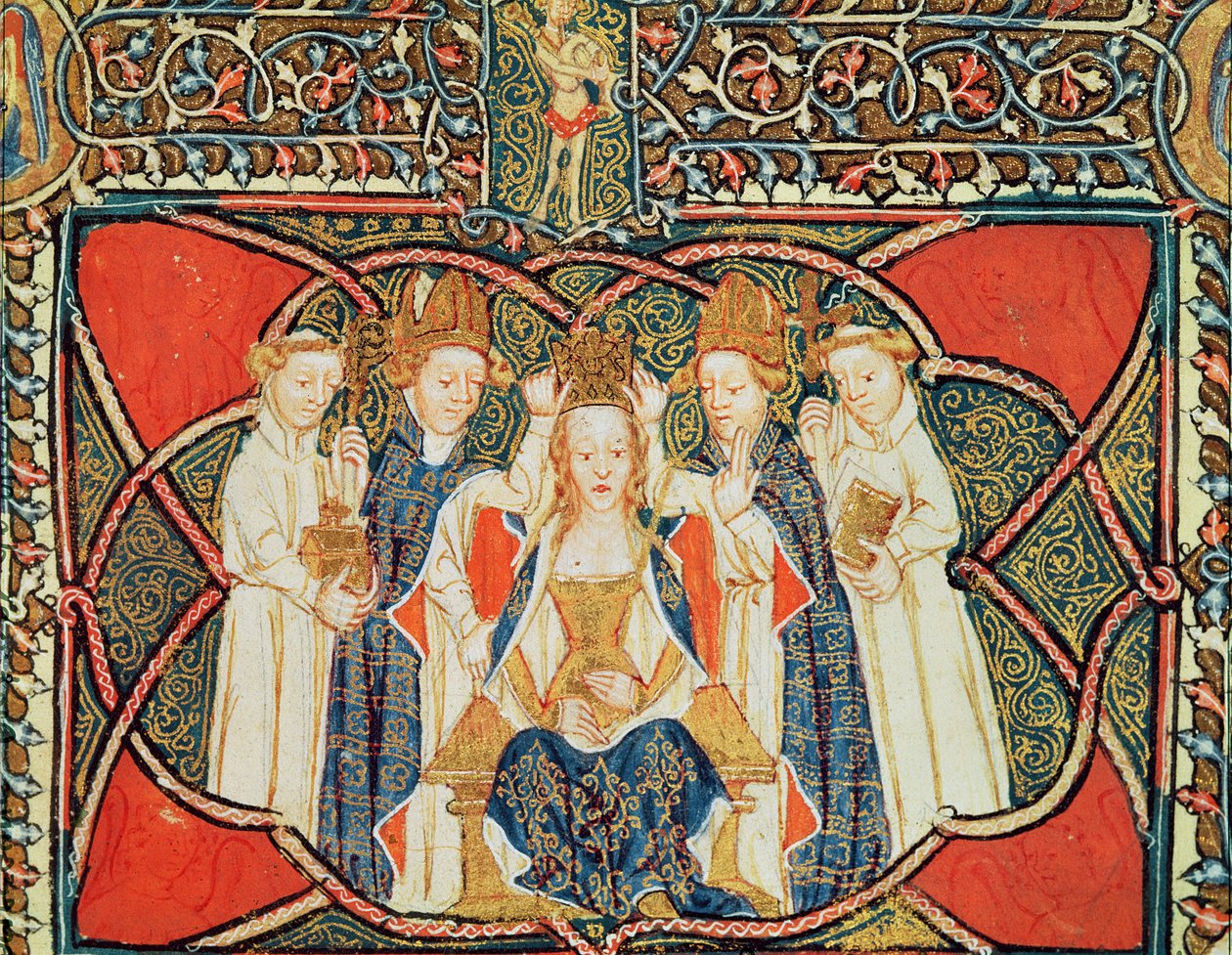 Ms 197 f.19v Kroning af en dronning, fra Liber Regalis af English School