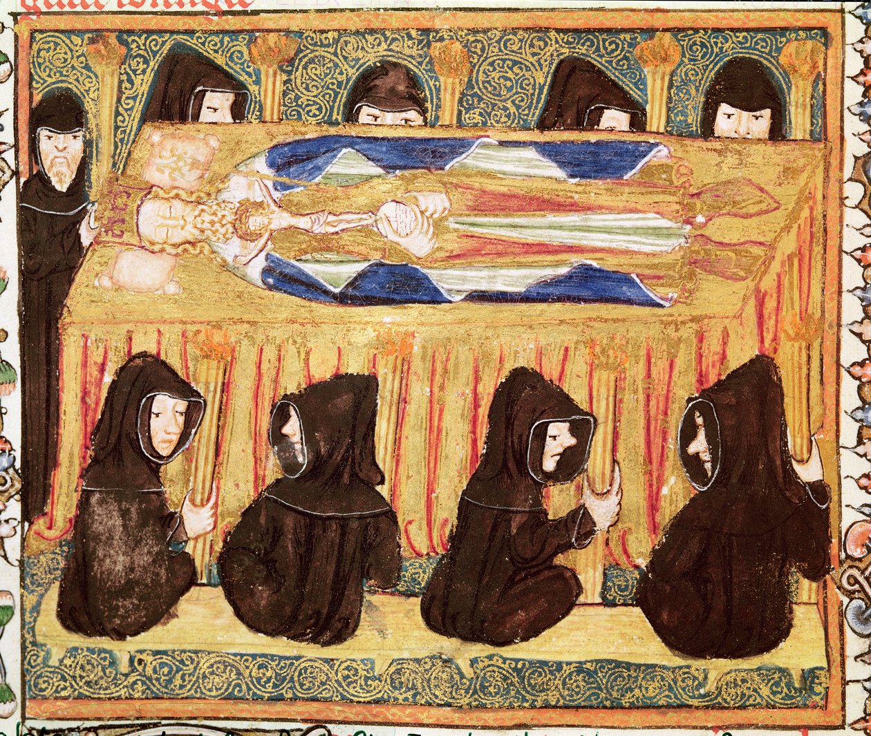 Ms 197 f.22v Begravelse af en konge, fra Liber Regalis af English School