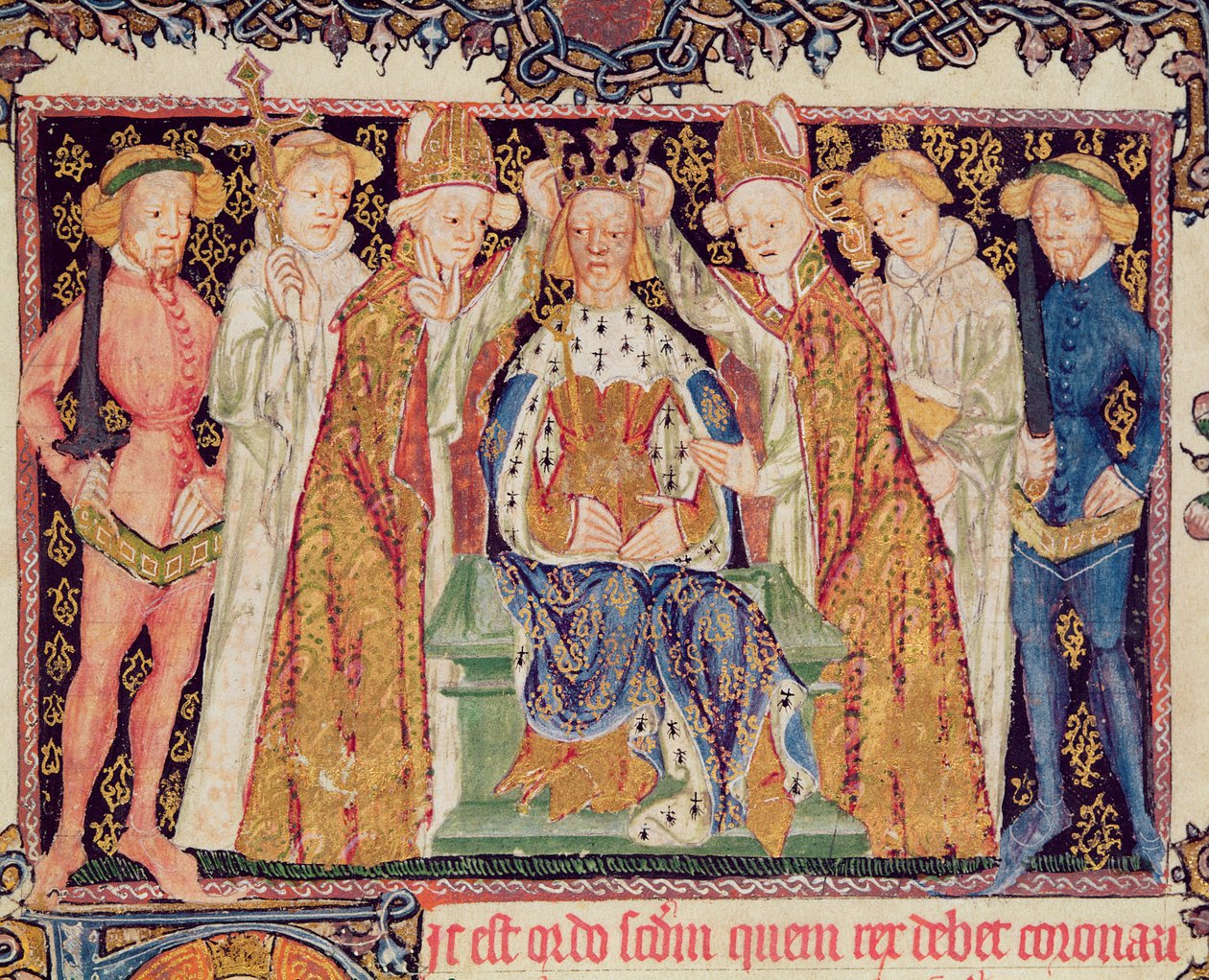 Ms 197 f.3r Kroning af en konge, fra Liber Regalis af English School