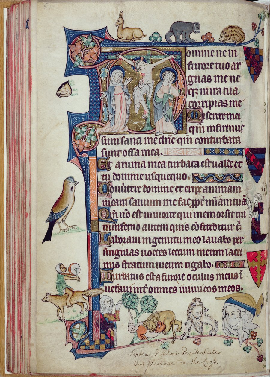 Ms 242 f.55v The Crucifixion, fra Packham-Clifford Hours, Use of Sarum, c.1314-31 (bladguld & tempera på pergament) af English School