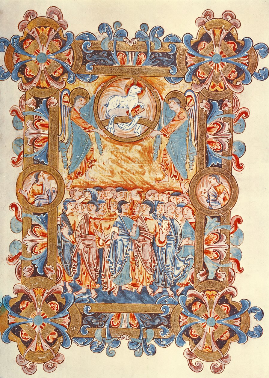 Ms 274 (Y-6) fol.158 Mængden, der tilbeder Lammet, fra Missalet af Robert af Jumieges, c.1016 af English School