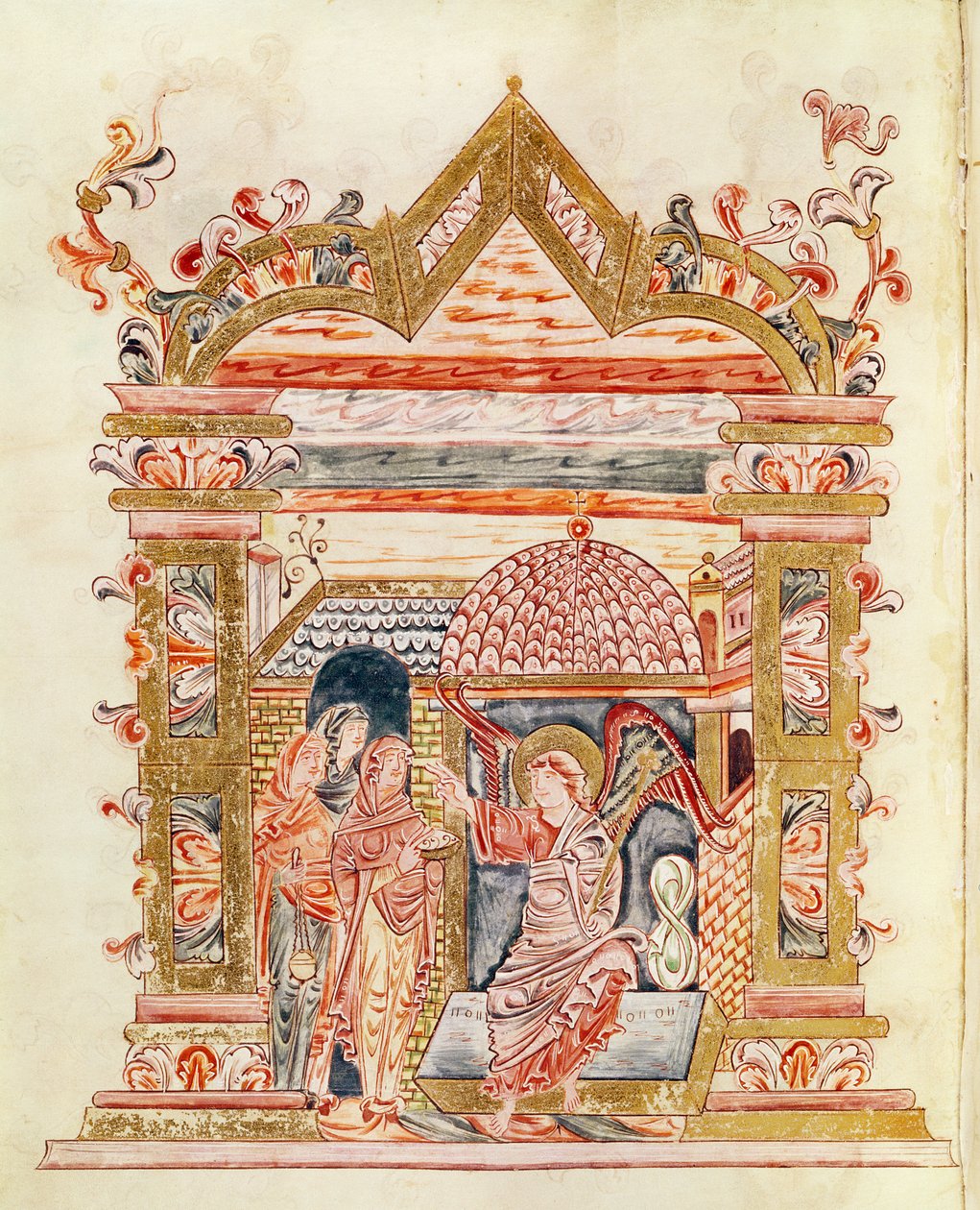 Ms 274 (Y-6) fol.72v De hellige kvinder ved graven, fra Missalet af Robert af Jumieges, c.1016 af English School