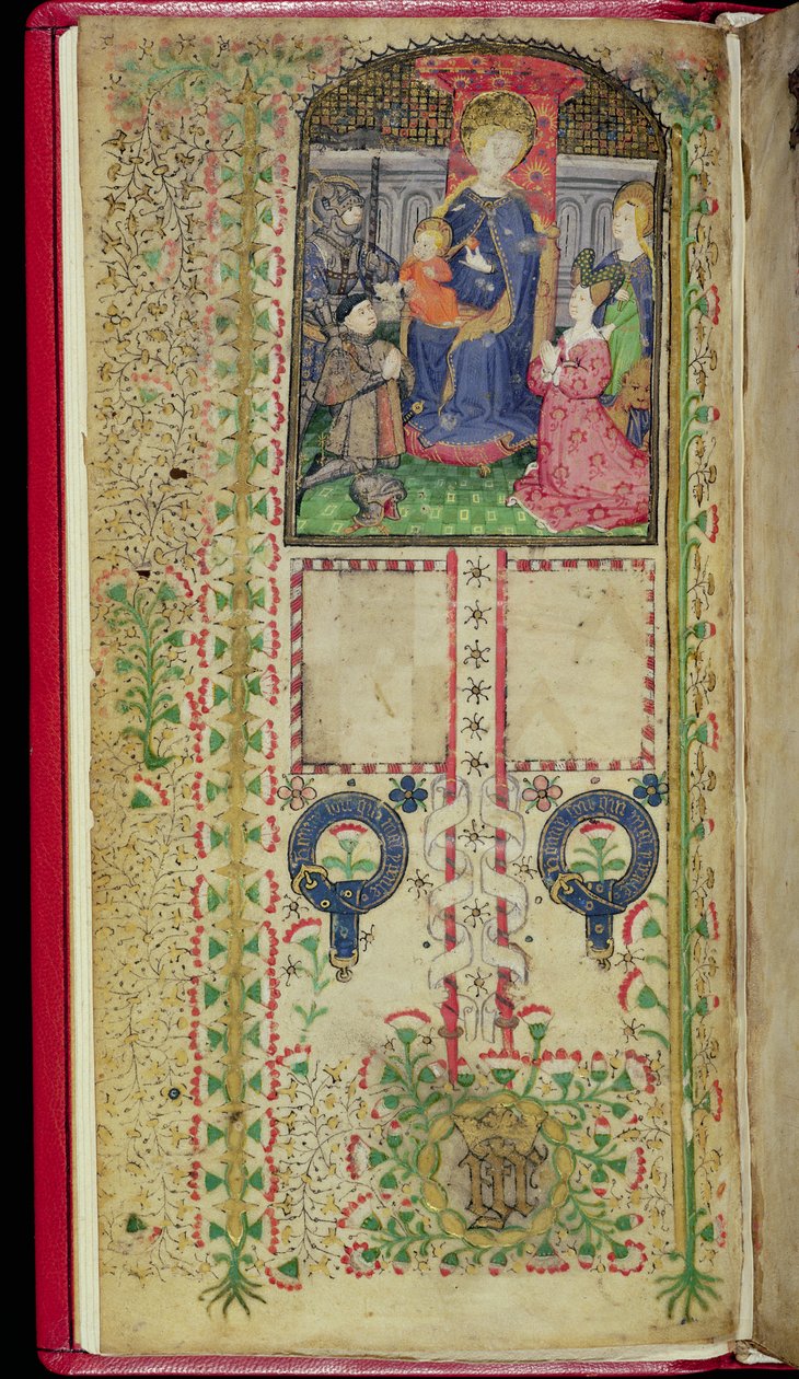 Ms 41-1950, f.2v: Dedikationsside fra en timebog tilhørende Margaret Beauchamp, c.1424 af English School