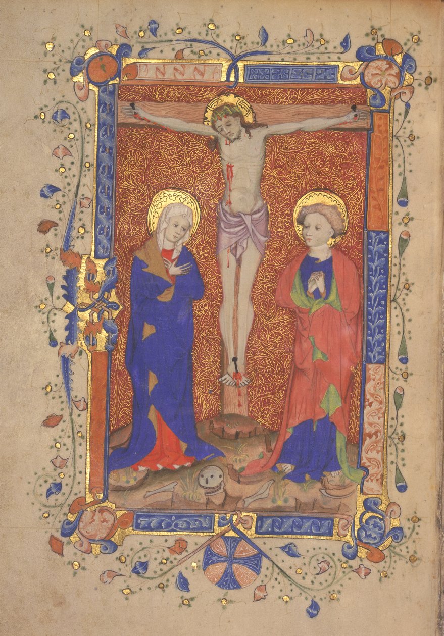 Ms 515 fol.108r Korsfæstelse med St. Mary og St. John the Baptist, fra Missal of St. Botolph Aldersgate, c.1420-30 af English School