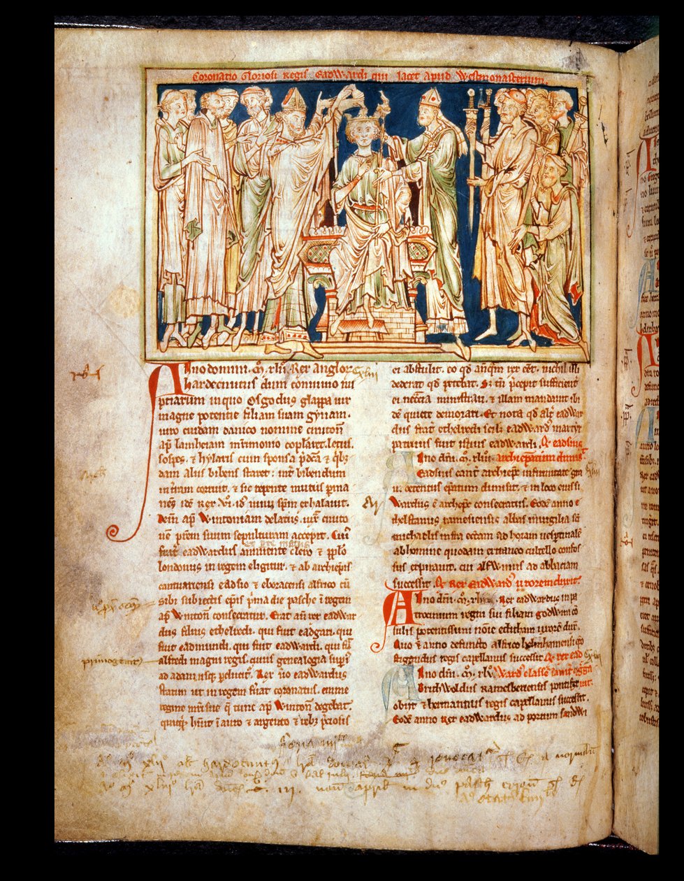 Ms 6712 (A.6.89) fol.115v Edward the Confessor (1004-66) miniature fra Flores Historiarum, af Matthew Paris, 1250-52 af English School