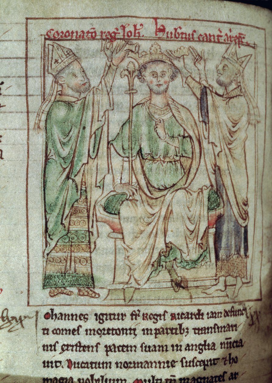 Ms 6712 (A.6.89) fol.144v King John (1167-1216), miniature fra Flores Historiarum, af Matthew Paris, 1250-52 af English School