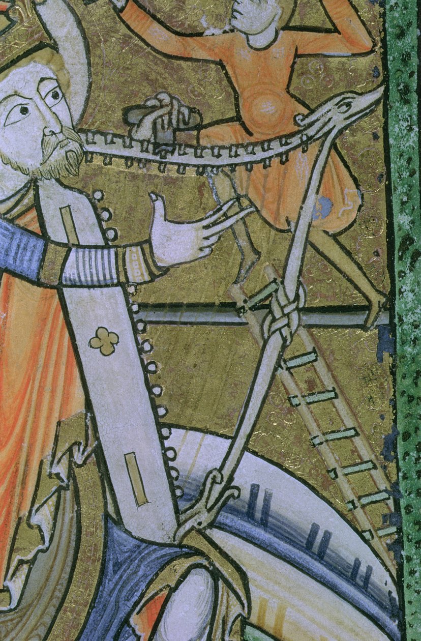 Ms Hunter 229 f.21v David stemmer sin harpe, fra Hunterian Psalter, c.1170 (pen & blæk og tempera på vellum) af English School